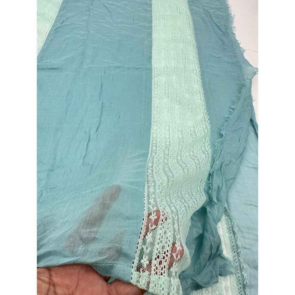 Sheer Lace Panel Scarf Shawl Wrap Aqua Blue Lightweight Boho Ethereal Fairy OS - Picture 4 of 7